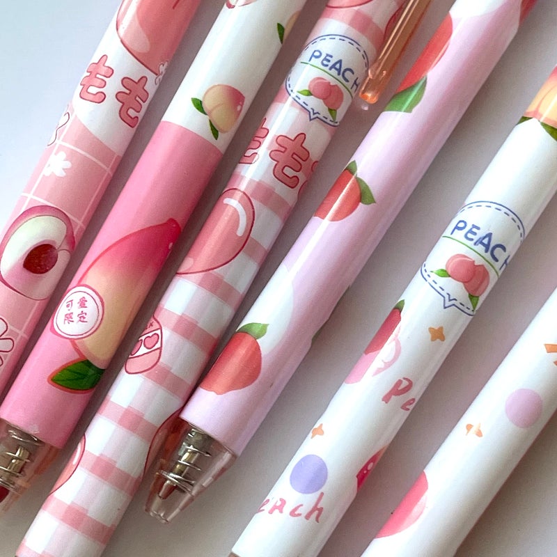 sencoo 5 pack Gel Pens Retractable Black Ink Rollerball Pens Students Stationery Fruit Peach Office Pens School Prize Girl Gift Pens - Image 3